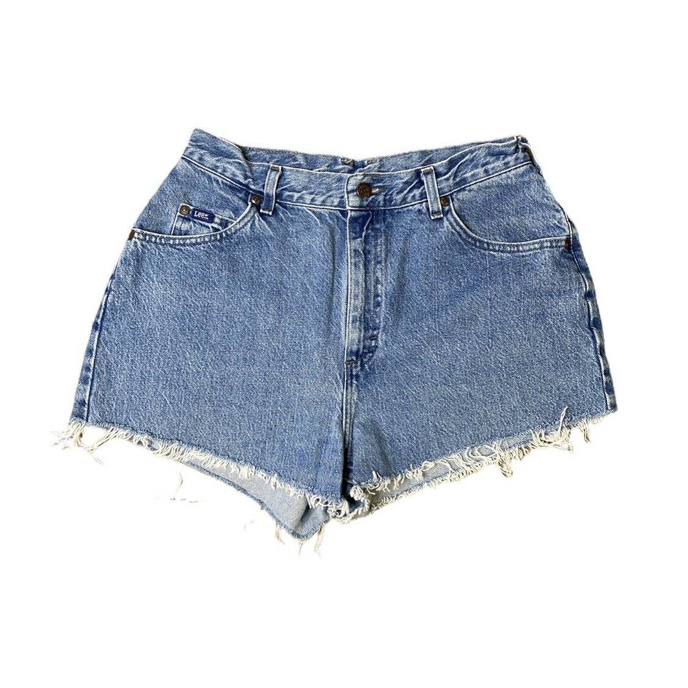 VTG Lee High Rise Denim Cutoff Jean Mom Shorts Size 14 M Raw Hem Y2K Cot…